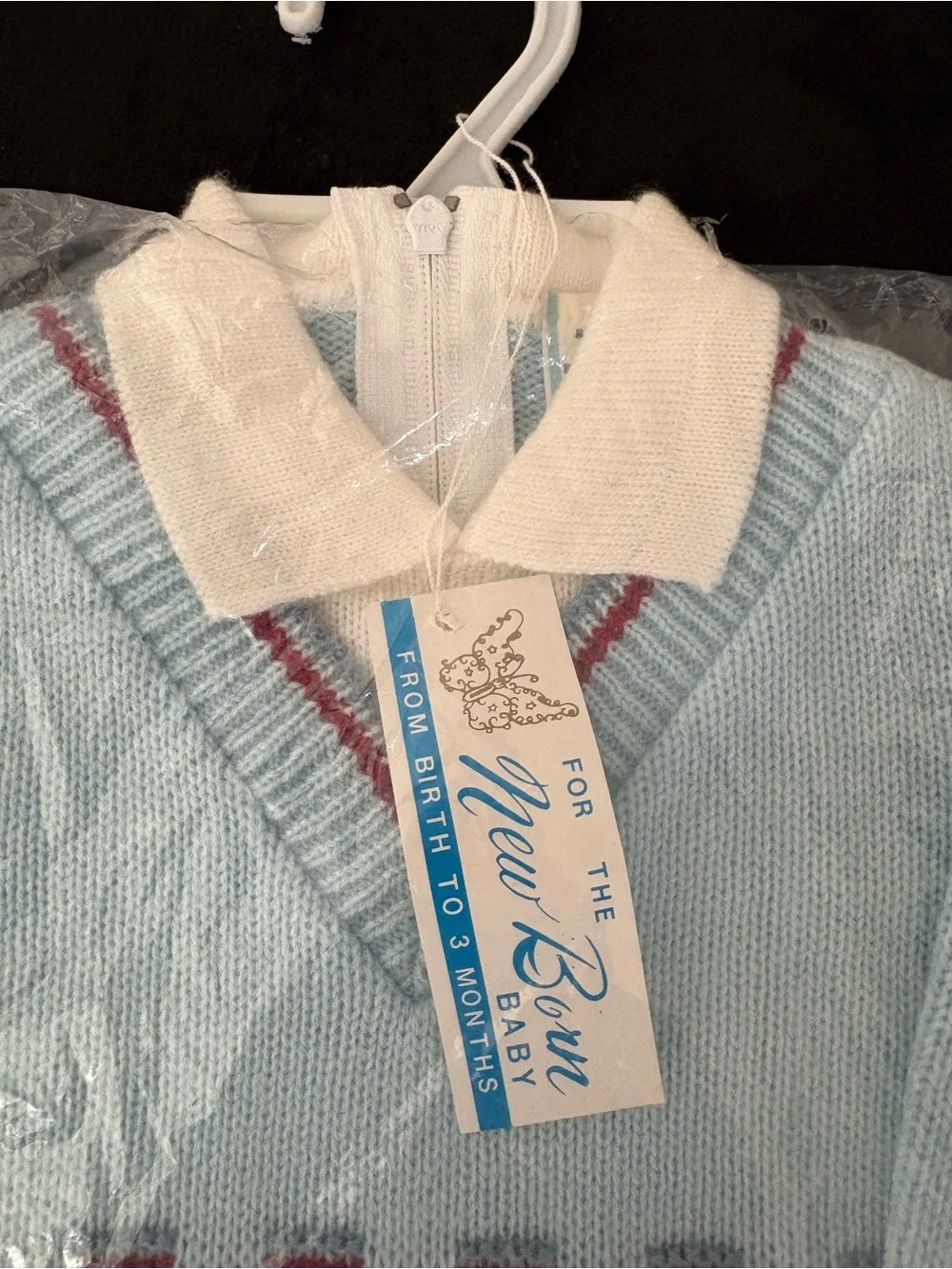 Baby Blue Knit One-Piece Romper with Collar